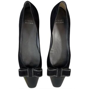 Stuart Weitzman Flats Black Suede Bow Slip On Square Toe size 6.5